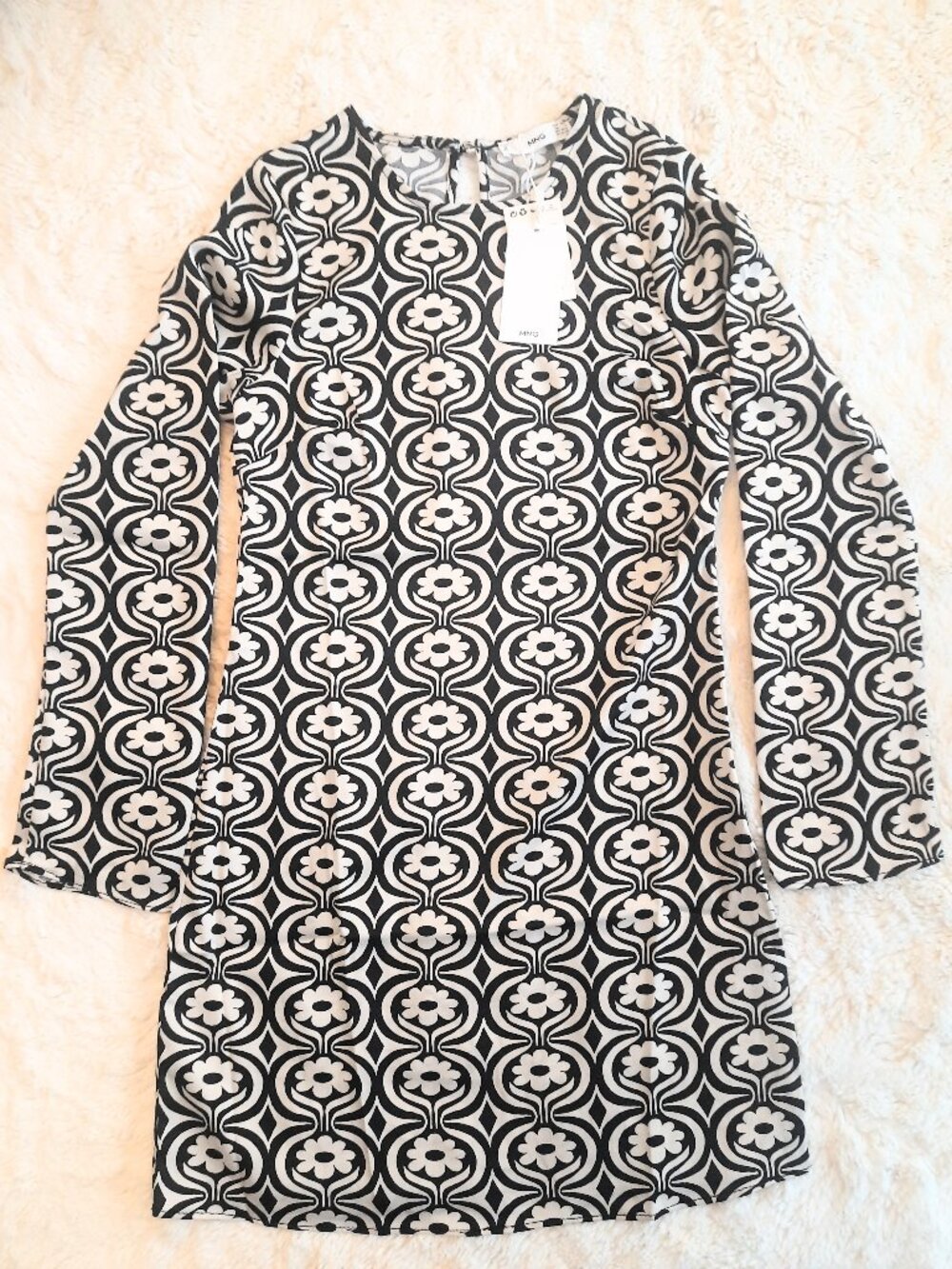 Mango Black & White Long Sleeve Dress